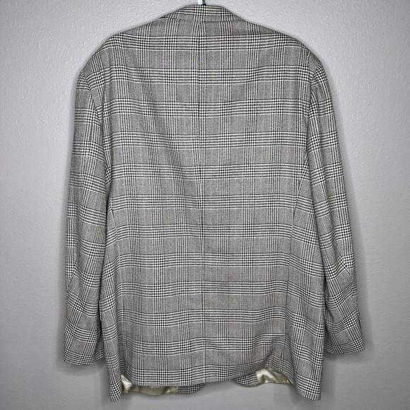 Casual Options Blue Houndstooth Plaid Silk Wool Blend Single Breasted Blazer - Picture 8 of 9